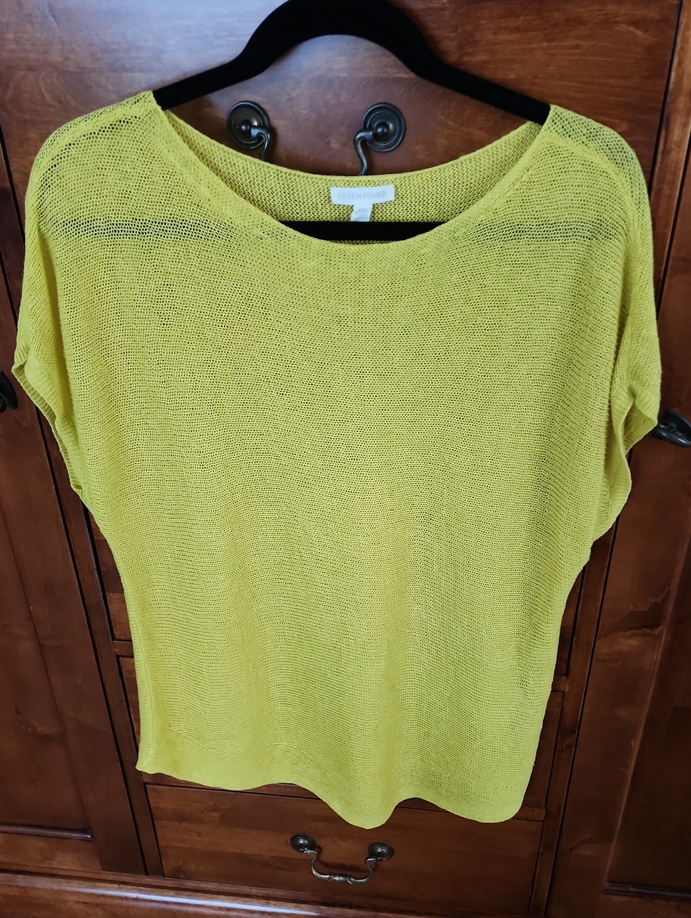 Eileen Fisher Sm Oversized Yellow Org Linen Boatneck Boxy Sleeveless Sweater